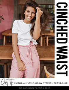 Young fashionable woman wearing pink cinched waist pants and white top